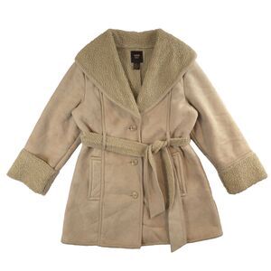 Miss Lili Faux Suede Sherpa Collar Penny Lane Coat L Y2K Boho Mob Wife